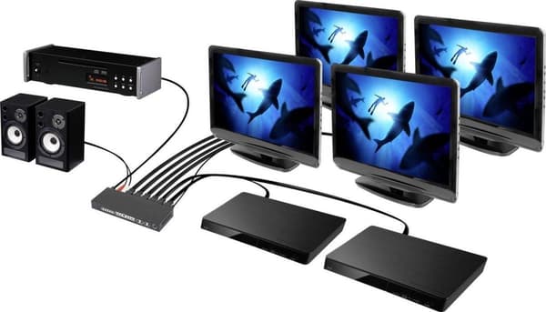 SpeaKa Professional 4 portar HDMI splitter + ljudportar, + fjärrkontroll 3840 x 2160 pixlar Svart