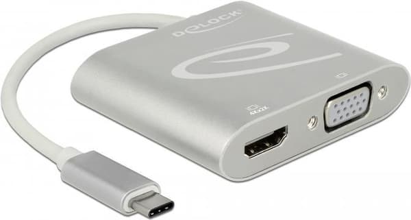 DeLOCK - Ekstern videoadapter - STDP4320 - USB-C - HDMI, VGA - sølv - detail (87705) Sølv