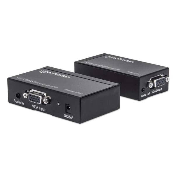 Manhattan VGA Cat5/5e/6 Extender (förlänger video- och ljudsignaler upp till 300 m) svart 177344