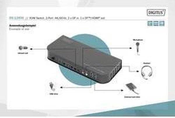 Digitus DS-12850 2+2 porte KVM Switch DisplayPort, HDMI-fjernbetjening, Keyboard 4096 x 2160 Pixel