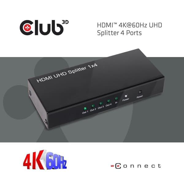 CLUB3D HDMI™ 4K@60Hz UHD Splitter AC Power 4 portar