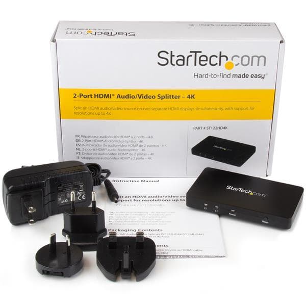 StarTech.com 4K HDMI 2-ports videodelare - 1x2 HDMI splitter w - massivt aluminiumhölje - 4K @ 30 Hz - Video-/ljudswitch - 2 x HDMI - Desktop (ST122HD