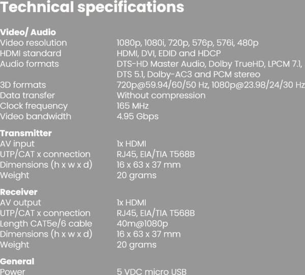 Marmitek MegaView 63 HDMI Extender (förlängning) via nätverkskabel RJ45 40 m