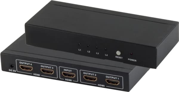 S/CONN maximal anslutning HDMI-fördelare, 1 x IN 4 x OUT med strömförsörjning, 4K2K, 3D, VER1.4 (05-03004)