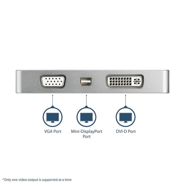 StarTech Aluminium A/V reseadapter: 4-i-1 USB-C till VGA, DVI, HDMI eller mDP - 4K