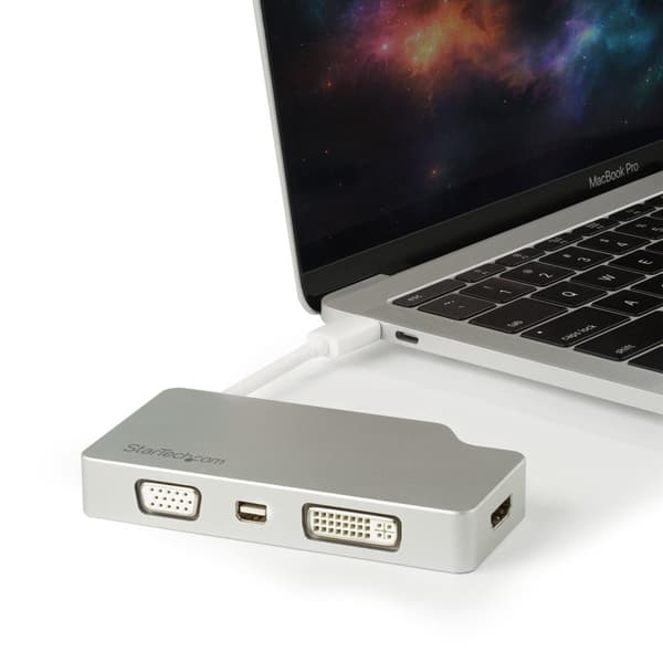StarTech Aluminium A/V reseadapter: 4-i-1 USB-C till VGA, DVI, HDMI eller mDP - 4K