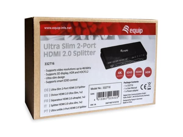 Varusteet 332716 - HDMI - 2x HDMI - 3840 x 2160 pikseliä - musta - alumiini - 4K Ultra HD (332716)
