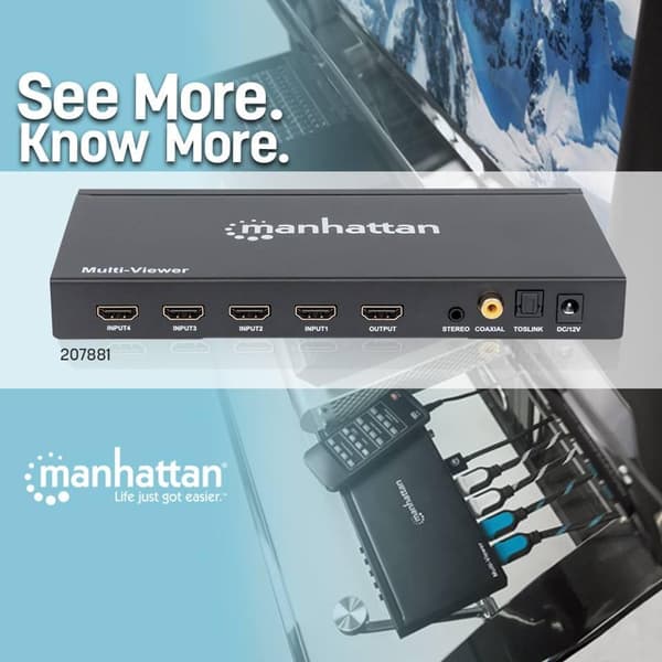 Manhattan 1080p 4-portars HDMI Multiviewer Switch - Video/Audio Switch - 4 x HDMI - Desktop (207881)