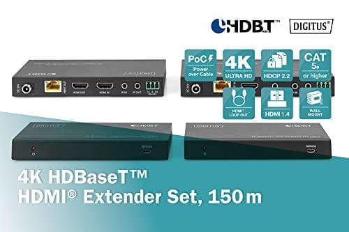 DIGITUS DS-55508 - Lähetin ja vastaanotin - Video-, audio-, infrapuna- ja sarjalaajennus - HDMI, HDBaseT - CAT 5e/6/7/8 kautta - jopa 150 m