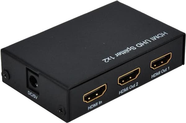 ROLINE 4K HDMI Splitter 1 i 2 ud | 2-ports HDMI-fordeler | Videoopløsning i 4K Ultra HD og 3D kvalitet | HDMI Adapter Video / Audio | 2 gange sort