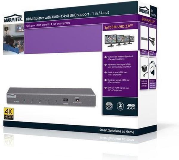 Marmitek Split 614 UHD 2.0 HDMI splitter - 3D - 4K60 (4:4:4) - HDCP 2.2 - metallhölje