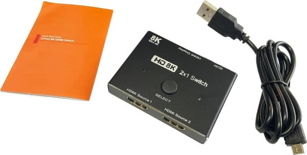 S/CONN maximal anslutning HDMI-switch 2x1, metall, 8K60Hz, svart (05-21001)