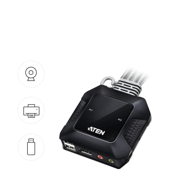 ATEN 2-portars USB-C DisplayPort-kabel KVM-switch - 4096 x 2160 pixlar - 4K Ultra HD - 0,74 W - Svart (CS52DP)