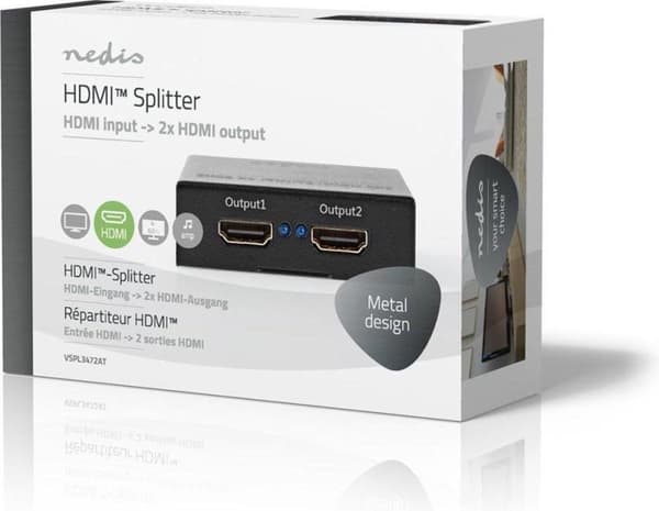 Nedis HDMI™ Splitter | 2 port(ar) | HDMI™-ingång | 2x HDMI™-utgång | 4K@60Hz | 18 Gbps | Metall | antracit