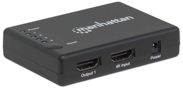 Manhattan 4K Compact 4-Port HDMI Splitter - Video/Audio Splitter - 4 x HDMI - Desktop