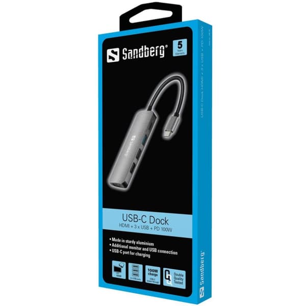 Sandberg USB-C Dock HDMI+3xUSB+PD 100W - Telakointiasema - USB-C - HDMI (136-32)