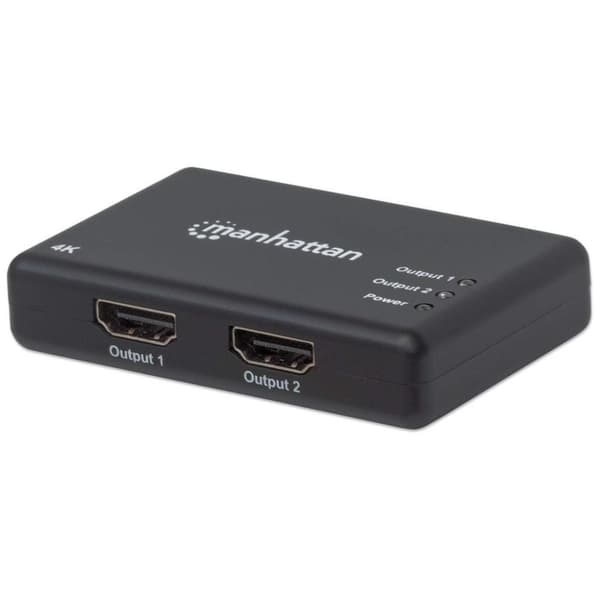 Manhattan-Products 2-ports strømforsyning - HDMI splitter med 4K opløsning (ved 30 Hz) til båndbredder op til 340 MHz, integreret signalforstærker - s