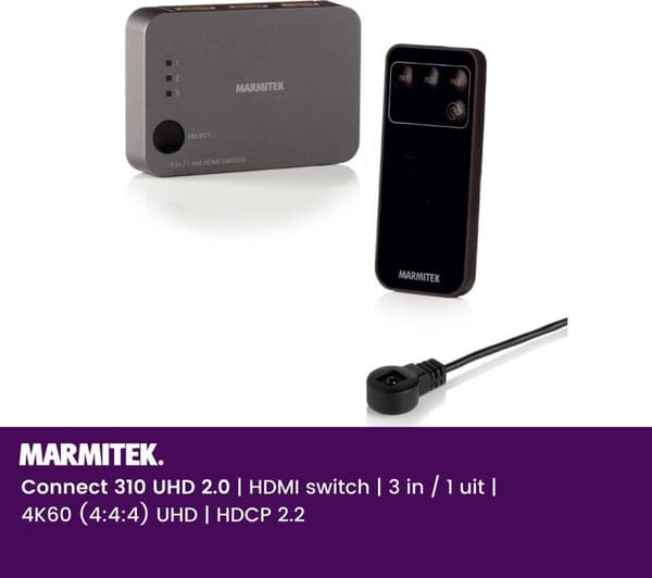Marmitek HDMI Switch - Connect 310 UHD 2.0 - HDMI Switch 4K - HDMI Switch 3 portar - CEC - EDID