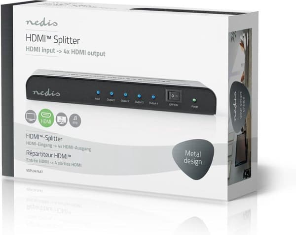Nedis HDMI™ Splitter | 4-portars port(ar) | HDMI™-ingång | 4x HDMI™-utgång | 4K@60Hz | 18 Gbps | Metall | Antracit