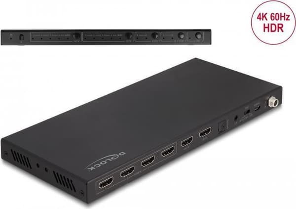 Delock HDMI Matrix Switch 4 x HDMI in till 2 x HDMI ut 4K 60 Hz med Audio Extractor (66454)