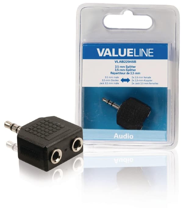 Valueline VLAB22945B Audio splitter 3,5 mm hane - 2x hona svart