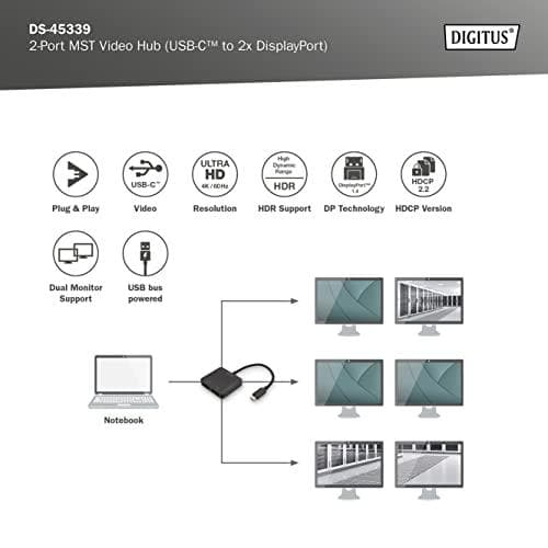 DIGITUS MST Hub - videosplitter - USB-C - 2 x DisplayPort - desktop (DS-45339)