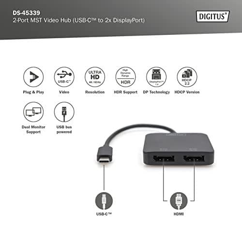 DIGITUS MST Hub - videosplitter - USB-C - 2 x DisplayPort - desktop (DS-45339)