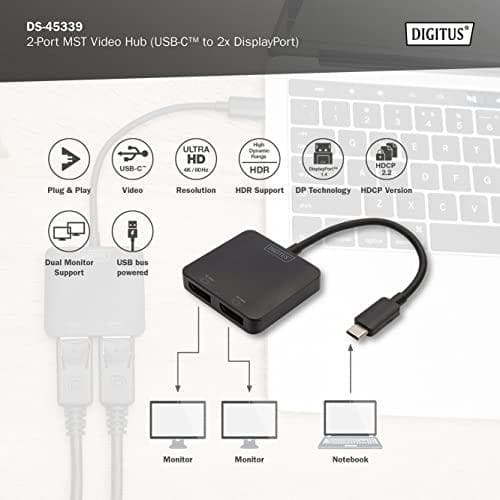 DIGITUS MST Hub - videosplitter - USB-C - 2 x DisplayPort - desktop (DS-45339)