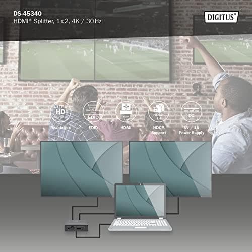 Digitus HDMI Splitter - 1x2 - 4K / 30 Hz - HDMI - 2x HDMI - 1.4b - 3840 x 2160 pixlar - svart - metall (DS-45340)
