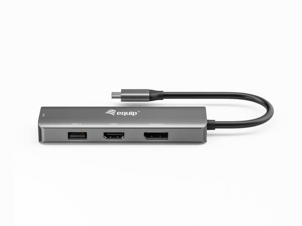 udstyr - Videoadapter - 24-bens USB-C han til USB, HD-15 (VGA), HDMI, DisplayPort hun - 15 cm - sølv - understøtter 4K 60 Hz (3840 x 2160), understøtt