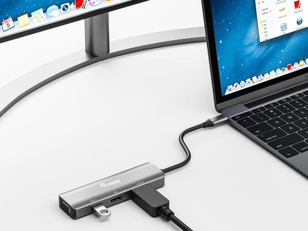udstyr - Videoadapter - 24-bens USB-C han til USB, HD-15 (VGA), HDMI, DisplayPort hun - 15 cm - sølv - understøtter 4K 60 Hz (3840 x 2160), understøtt