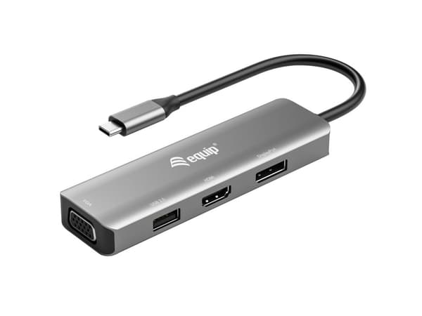 udstyr - Videoadapter - 24-bens USB-C han til USB, HD-15 (VGA), HDMI, DisplayPort hun - 15 cm - sølv - understøtter 4K 60 Hz (3840 x 2160), understøtt Sort, Sølv