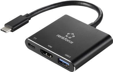 Renkforce RF-5133676 USB-C® / HDMI-adapter [1x USB-C®-stik - 1x HDMI-stik, USB-C®-stik (Strømforsyning), USB-A] Sort HDMI-kompatibel 20 cm (RF-5133676