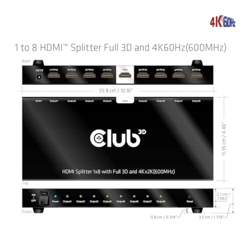 Club3D CSV-1383 1 till 8 HDMI™ Splitter Full 3D och 4K60Hz(600MHz)