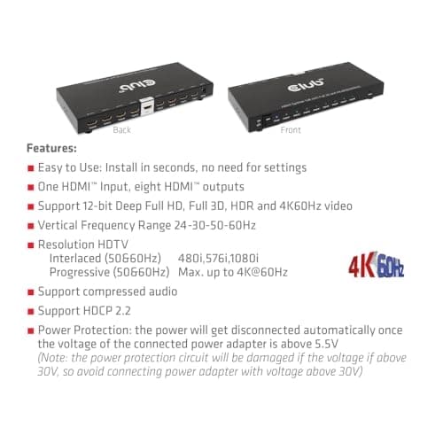 Club3D CSV-1383 1 till 8 HDMI™ Splitter Full 3D och 4K60Hz(600MHz)