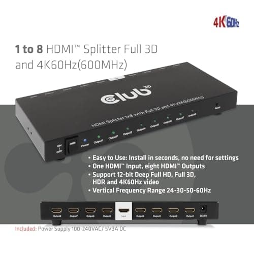 Club3D CSV-1383 1 till 8 HDMI™ Splitter Full 3D och 4K60Hz(600MHz)