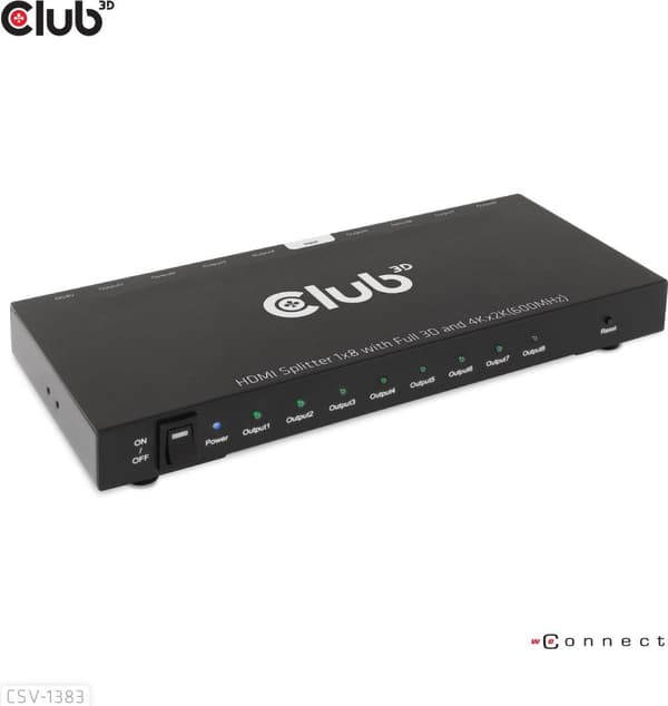 Club3D CSV-1383 1 til 8 HDMI™ Splitter Fuld 3D og 4K60Hz(600MHz)