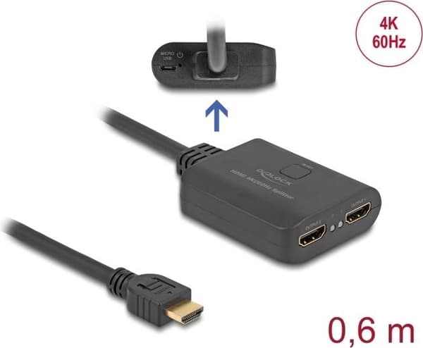Delock HDMI splitter 1 x HDMI in till 2 x HDMI ut 4K 60 Hz med nedskalare