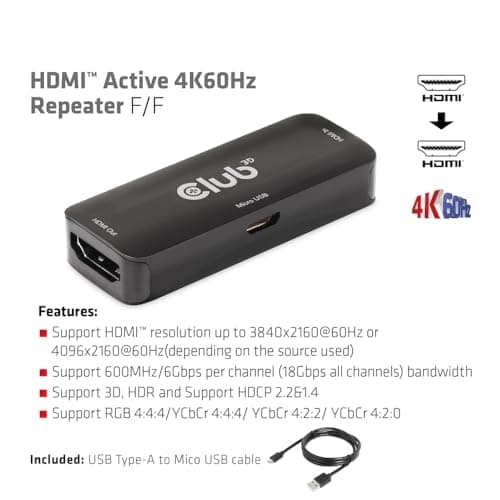 Club 3D HDMI Active 4K60Hz Repeater F/F - Digital/Display/Video (CAC-1307)