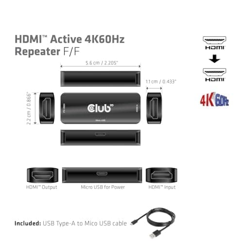 Club 3D HDMI Active 4K60Hz Repeater F/F - Digital/Display/Video (CAC-1307)