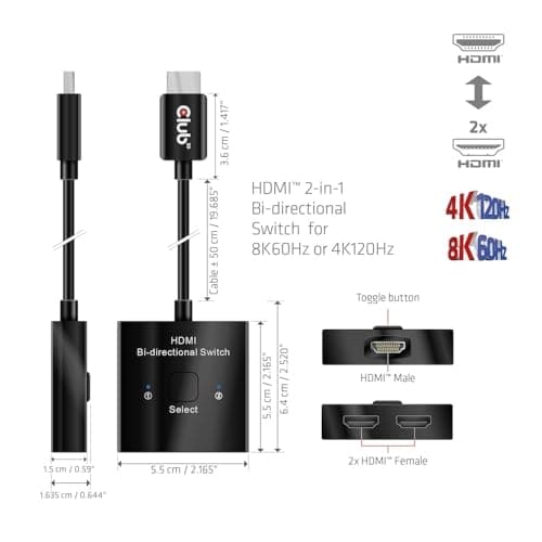 Club3D CSV-1384 HDMI™ 2-i-1 tovejskontakt til 8K60Hz eller 4K120Hz