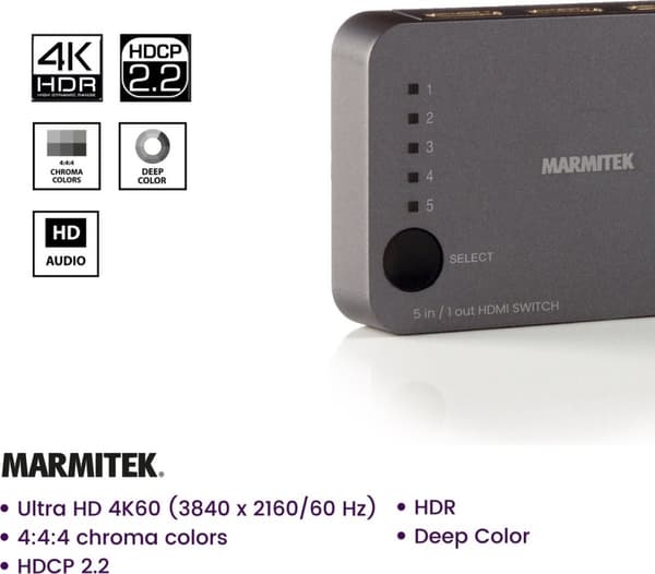 Marmitek Connect 350 UHD 2.0 - HDMI - 2.0b - Svart - 2160p - 18 Gbit/s - 600 MHz (8367)