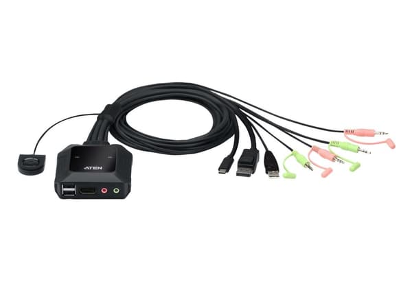 ATEN 2-porttinen USB-C DisplayPort-kaapeli KVM-kytkin – 4096 x 2160 pikseliä – 4K Ultra HD – 0,74 W – musta (CS52DP)