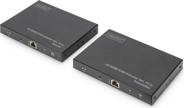Digitus 4K HDMI KVM Extender Set - 70 m - Sändare och mottagare - 70 m - Cat6 -Cat.7 Raw-kabel - Cat8 - Svart - Aluminium - Status (DS-55513)