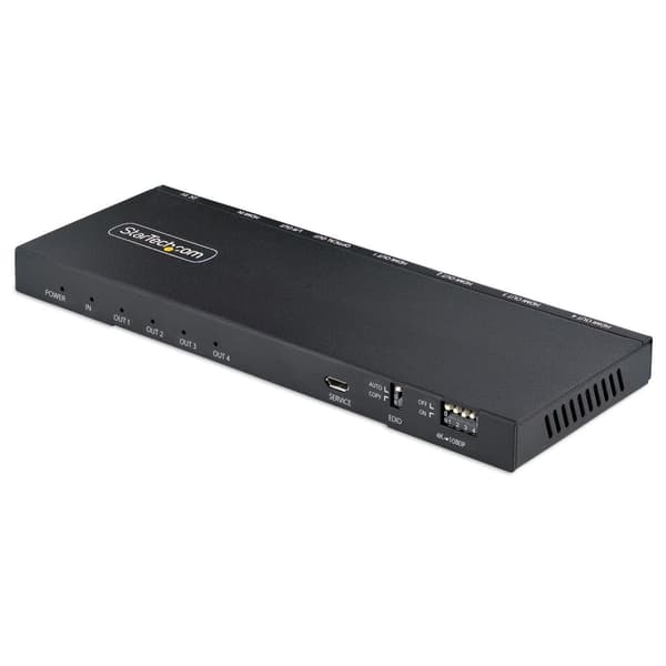 StarTech.com 4 Port HDMI Splitter, 4K 60Hz HDMI 2.0 Video, 4K HDMI Splitter med Indbygget Scaler, HDMI Splitter 4K 60hz 1 In 4 Out, 3,5 mm/optisk lydp