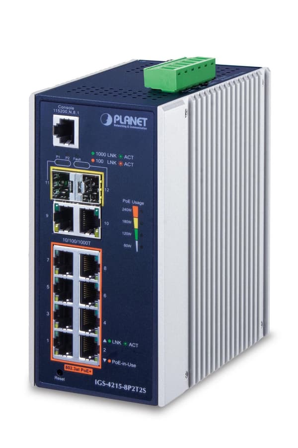 Planet IP30 Industrial L2/L4 8-ports, IGS-4215-8P2T2S Blå, Sølv