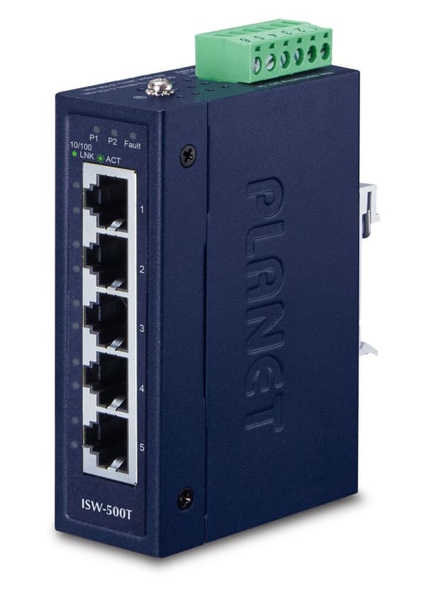 Planet IP30 Compact - 5-ports Fast Ethernet-switch 10/100TX (-40~75°C), ISW-500T