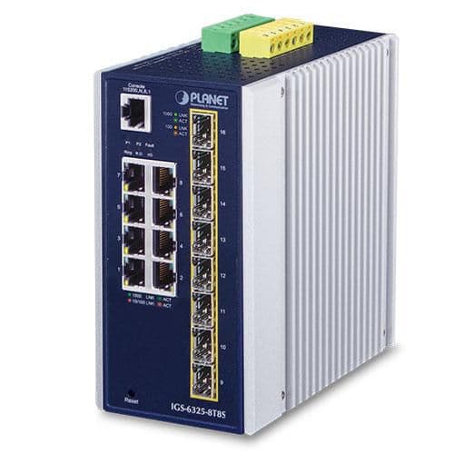 Planet IP30 industriellt hanterad switch L3, 8x RJ45 + 8x SFP, IGS-6325-8T8S Blå, Vit