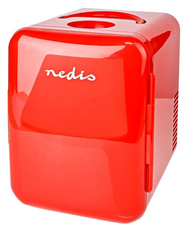 NEDIS přenosná mini lednička/ objem 4 litry/ rozsah chlazení 8 - 18 °C/ AC 100 - 240 V / 12 V/ spotřeba 50 W/ červená
