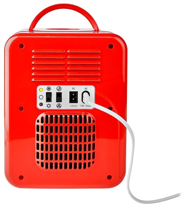 NEDIS přenosná mini lednička/ objem 4 litry/ rozsah chlazení 8 - 18 °C/ AC 100 - 240 V / 12 V/ spotřeba 50 W/ červená